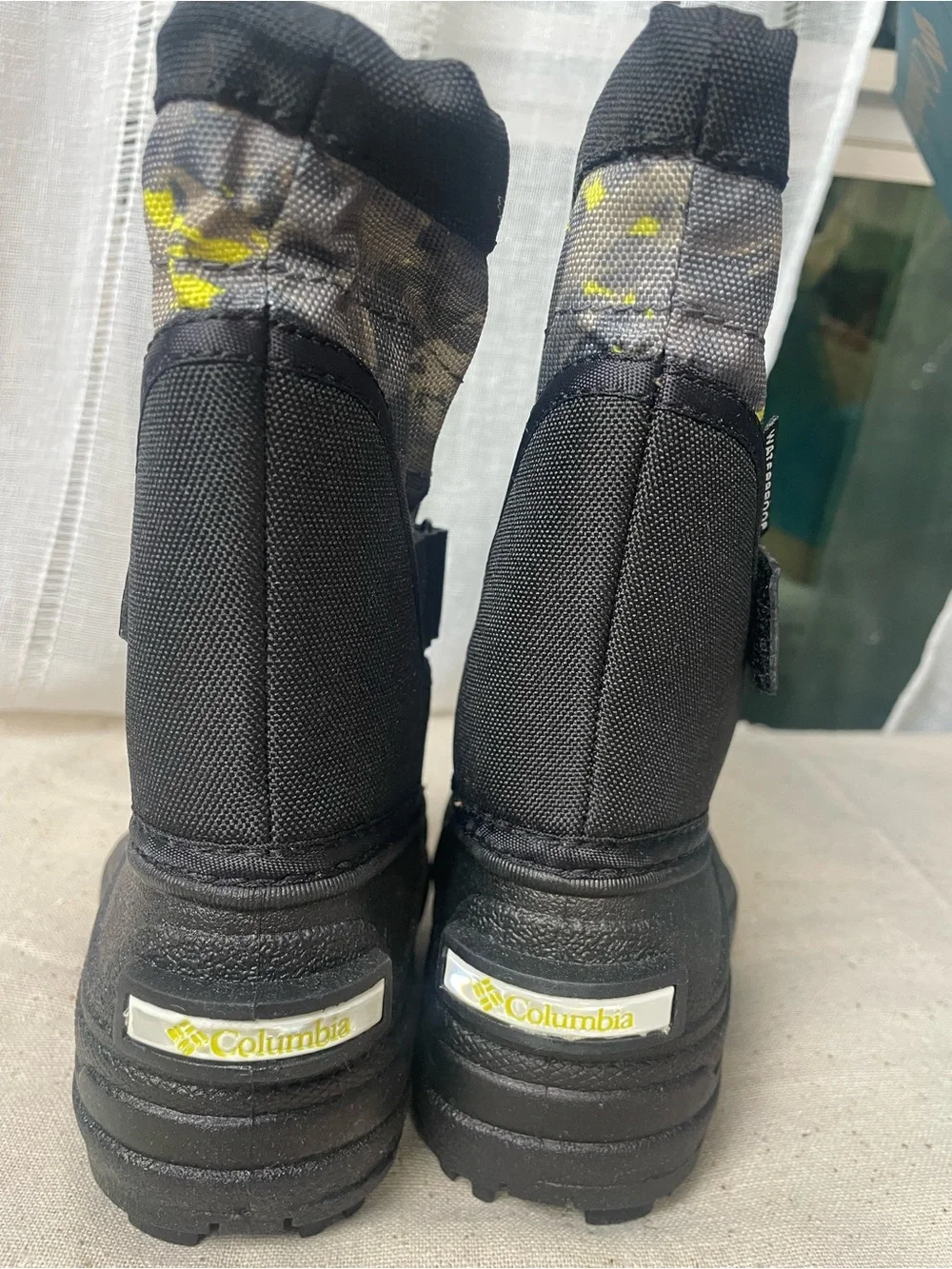 Columbia Kids Black Winter Boots with Yellow Accent